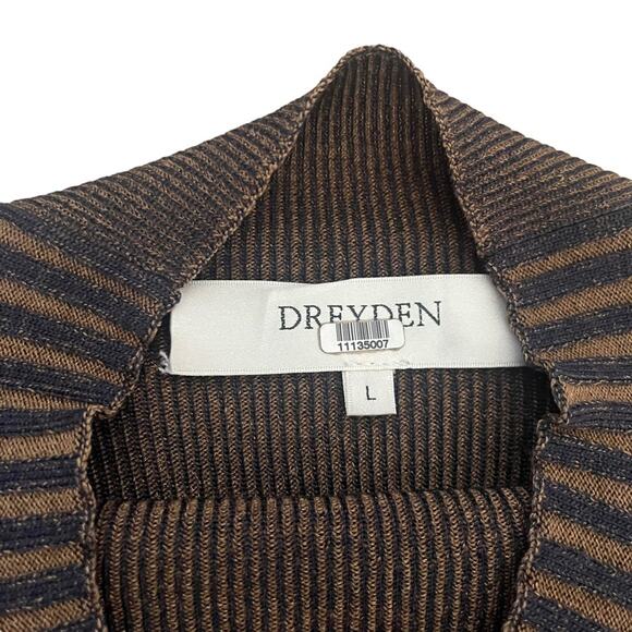 Dreyden Romy Mock Neck Ribbed Knit Sweater Top Metallic 90s Y2K Gold Navy Large - Picture 9 of 11